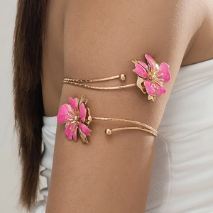 Enamel Flower Upper Arm Bracelet Gold Plated Alloy Open Adjustable Boho Fashion Arm Ring Jewelry For Women Party Gift