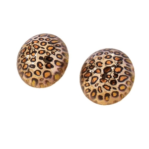 Vintage leopard print hemispherical stud earrings with faceted metallic glossy finish