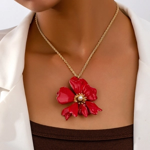 Collier Pendentif Fleur Vintage Français Avec Fausse Künstliche Perle Alliage Émail Floral Choker Pour Femmes Bijoux