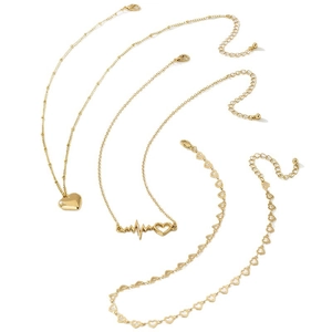 Elegant gold-tone triple-layered heart pendant necklace set for women with minimalist design