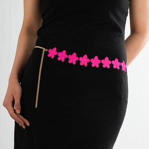 Women Fashion Alloy Matte Hot Pink Flower Waist Chain Gold Metal Adjustable Body Chain Retro Punk Style Accessory