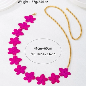 Floral punk body chain with pink matte flower charms and gold link chain necklace