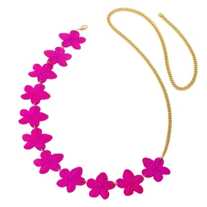 Hot pink floral body chain with gold metal links and lobster clasp closure for women