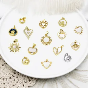 18K Vergoldeter Kupfer Herz Engel Sonne Schneeflocke Anhänger Mit Muschel Zirkonia Künstliche Perle Für DIY Schmuckherstellung