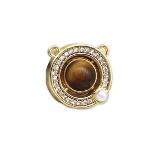 Gold 18K plated Saturn planet pendant with tiger eye stone and crystal for DIY jewelry