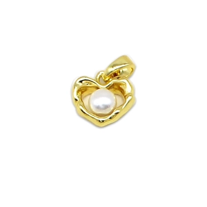 Golden heart-shaped pendant featuring a white pearl inlay for DIY jewelry design