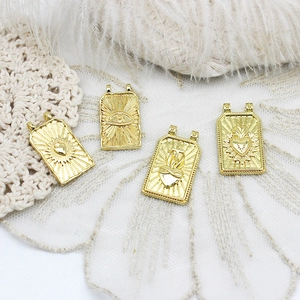 18K Gold Plated Copper Evil Eye Tarot Card Pendant Mystical Star Moon Heart Hexagram Enamel Zirconia DIY Necklace Charms