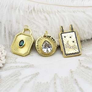 18K gold plated tarot style pendants with green, clear and blue zircon stones