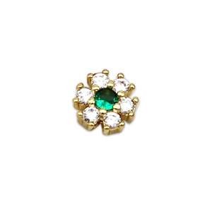 Pendentif fleur en perle plaqué or 18 carats avec zircon vert et cristaux blancs