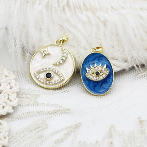 Evil eye tarot card pendants with diamonds and 18K gold plating for DIY jewelry