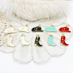 Colorful enamel cowboy hat and boot charms with 18K gold plating for DIY jewelry making