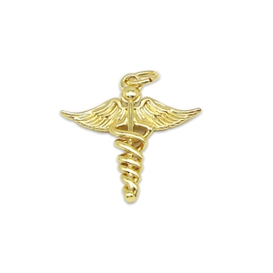 Colgante Caduceo gótico chapado en oro 18K con alas y serpientes para joyería artesanal