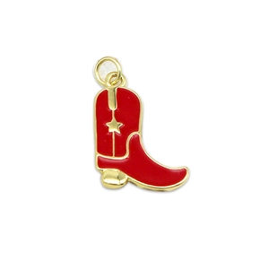 Red enamel cowboy boot pendant with gold star for DIY necklaces and jewelry making
