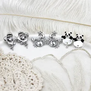Kupfer DIY Ohrring Basis Halterungen Für Perle Schmuck Machen Panda Krabbe Vierblättriges Kleeblatt Form Strass Schmuck Zubehör