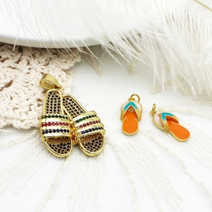 Gold Plated Copper Slipper Pendant For DIY Jewelry Making Evil Eye Enamel Rhinestone Charms For Necklace Bracelet Earring