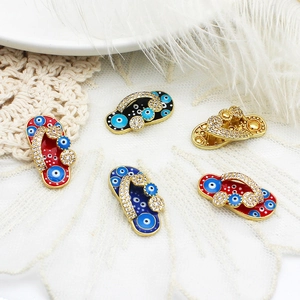 Evil Eye slipper pendants with crystals and colorful enamel for DIY jewelry making