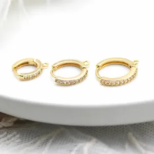 18K Gold Plated Copper Micro Pave Rhinestone Earring Buckles DIY Handmade Jewelry Findings Fashion Huggie Hoop Connectors