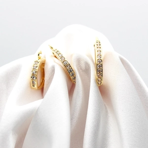 18K gold plated copper hoop earrings with micro-paved cubic zirconia for DIY jewelry