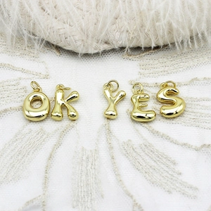 18K Gold Plated Copper 3D Bubble Initial Letter Pendants Puffy Alphabet Charm Pendant Only For DIY Jewelry Making Accessories