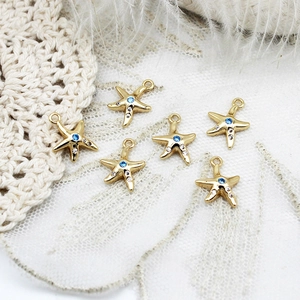 18K Gold Plated Copper Zirconia Ocean Series DIY Charms Starfish Shell Fish Tail Koi Sun Pendant Only Without Chain