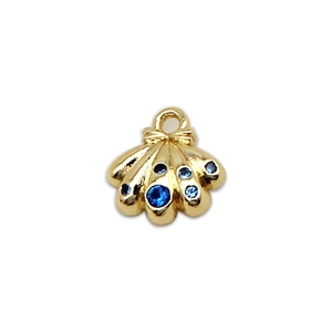 18K gold plated shell pendant with blue rhinestones for DIY jewelry making and crafts