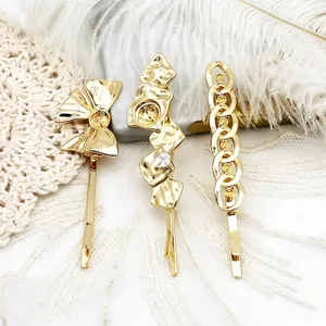 Base de Pince à Cheveux DIY en Cuivre Plaqué Or 18K Nœud Papillon Carré Irrégulier Chaîne Ronde Accessoire Bijouterie
