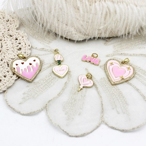 Valentine Day Heart Love Letters Enamel Pendant Charm For DIY Necklace Bracelet Making Copper Rhinestone Jewelry Accessory