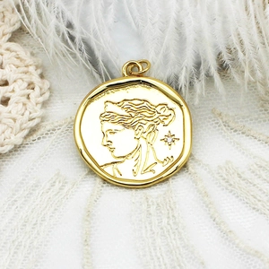 Colgante de Moneda de Retrato de Cobre Chapado en Oro de 18K Vintage Para DIY Joyería Colgante Cabeza de Diosa Relieve