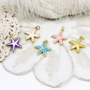 Detailed view of colorful enamel starfish pendants for DIY jewelry making and necklaces