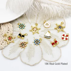 Nautical Series Sailboat Lifebuoy Helm Telescope Anchor Pendants 18K Gold Plated Enamel DIY Jewelry Making Materials Charm
