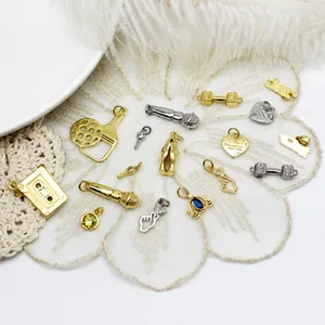 18K Gold Plated Copper Pendants Dumbbell Microphone Key Heart Shape DIY Jewelry Charms For Necklace Bracelet Earring Making Women Accessories