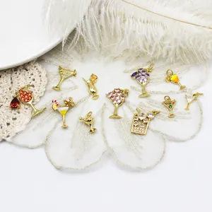 Messing Cocktailglas Anhänger Gold Galvanisiert Strass Weinglas Charms Für DIY Schmuckherstellung Halskette Zubehör