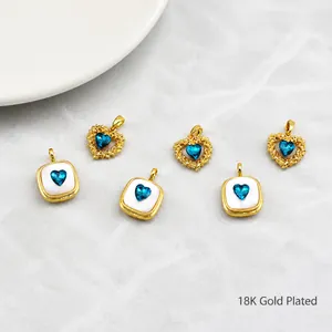 18K Vergoldeter Kupfer Herz Anhänger Muschel Blauer Strass Sea Of Heart Charm Für DIY Halskette Ohrring Schmuckherstellung Damen Geschenk