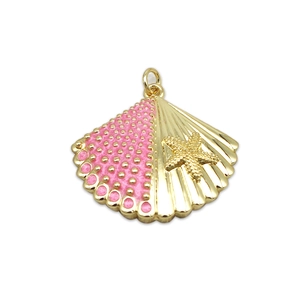 Ocean shell pendant with gold sea star detail and pink pattern for DIY necklaces