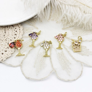 Copper cocktail glass pendants with colorful zircons for DIY jewelry making