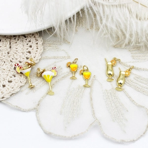 Brass Cocktail Glass Pendants Gold Plated Rhinestone Wine Glass Charms For Jewelry Making Handmade Necklace Accessory