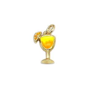 Golden cocktail glass pendant with colorful enamel and cubic zirconia for DIY jewelry