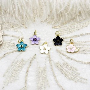 Set of five colorful flower enamel charms for DIY jewelry necklaces and bracelets