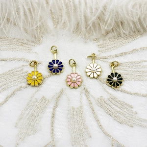 Enamel Flower Daisy Cherry Blossom Copper Pendants With Artificial Pearl Rhinestone For Jewelry Making Necklace Accessory