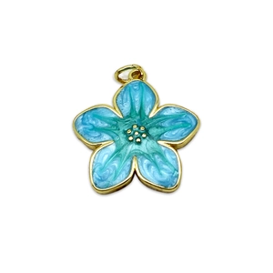 Blue and green enamel cherry blossom flower pendant with gold plating for DIY jewelry