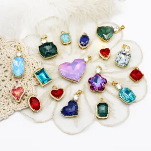 18K gold plated copper pendants with colorful gemstones in various geometric shapes