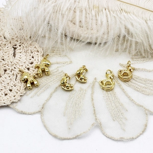 18K gold plated copper horse and unicorn charms with white crystals for DIY jewelry