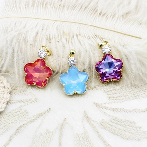Exquisite 18K gold-plated floral pendants with multi-colored crystals and small diamonds