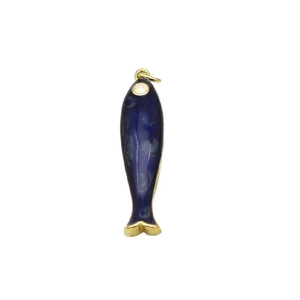 Pendentif carpe koï bleu émaillé élégant avec bordure dorée pour bijoux DIY