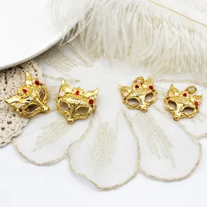 18K Gold Plated Copper Fox Mask Pendant Brooch Inlaid Rhinestone Enamel Hollow DIY Jewelry Making Findings Accessories