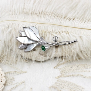 18K Gold Plated Copper Zirconia Flower Pendant Brooch DIY Jewelry Making Accessories Shell Lotus Lily Valley For Women