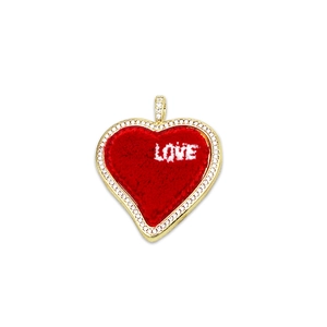 Golden heart pendant with red velvet, crystal frame and LOVE embroidery detail