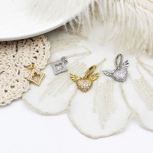18K gold and silver plated clover and winged heart pendants with micro-pave cubic zirconia