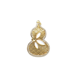 Exquisite 18K gold-plated hulu pendant with mother of pearl inlay and sparkling zircon trim