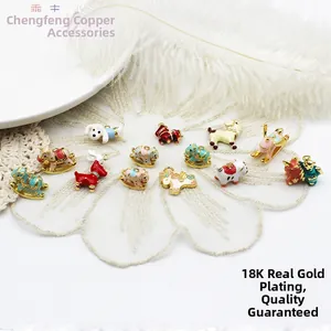 Pendentifs Animaux en Cuivre Plaqué Or Émail pour Création de Bijoux DIY Chiot Licorne Cheval à Bascule Chat Élan Accessoires